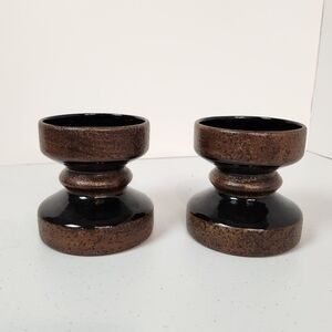 Vintage Glazed Stoneware Cups Vase Short Geometric Rustic Folk Art Brutalist